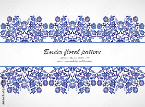 Arabesque vintage seamless border floral decoration print design template vector. Eastern style pattern. Ornamental illustration invitation, greeting card, wallpaper, wedding invitation, save the date