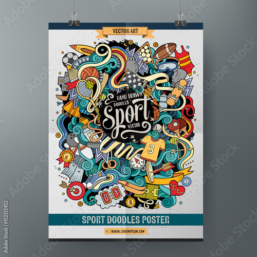 Cartoon hand drawn doodles Sport poster template
