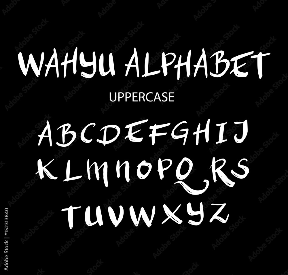Wahyu vector alphabet uppercase characters. Good use for logotype, cover title, poster title, letterhead, body text, or any design you want. Easy to use, edit or change color.
Wahyu vector alphabet uppercase characters. Good use for logotype, cover title, poster title, letterhead, body text, or any design you want. Easy to use, edit or change color.