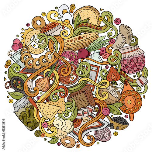 Cartoon cute doodles hand drawn Slavic food illustration