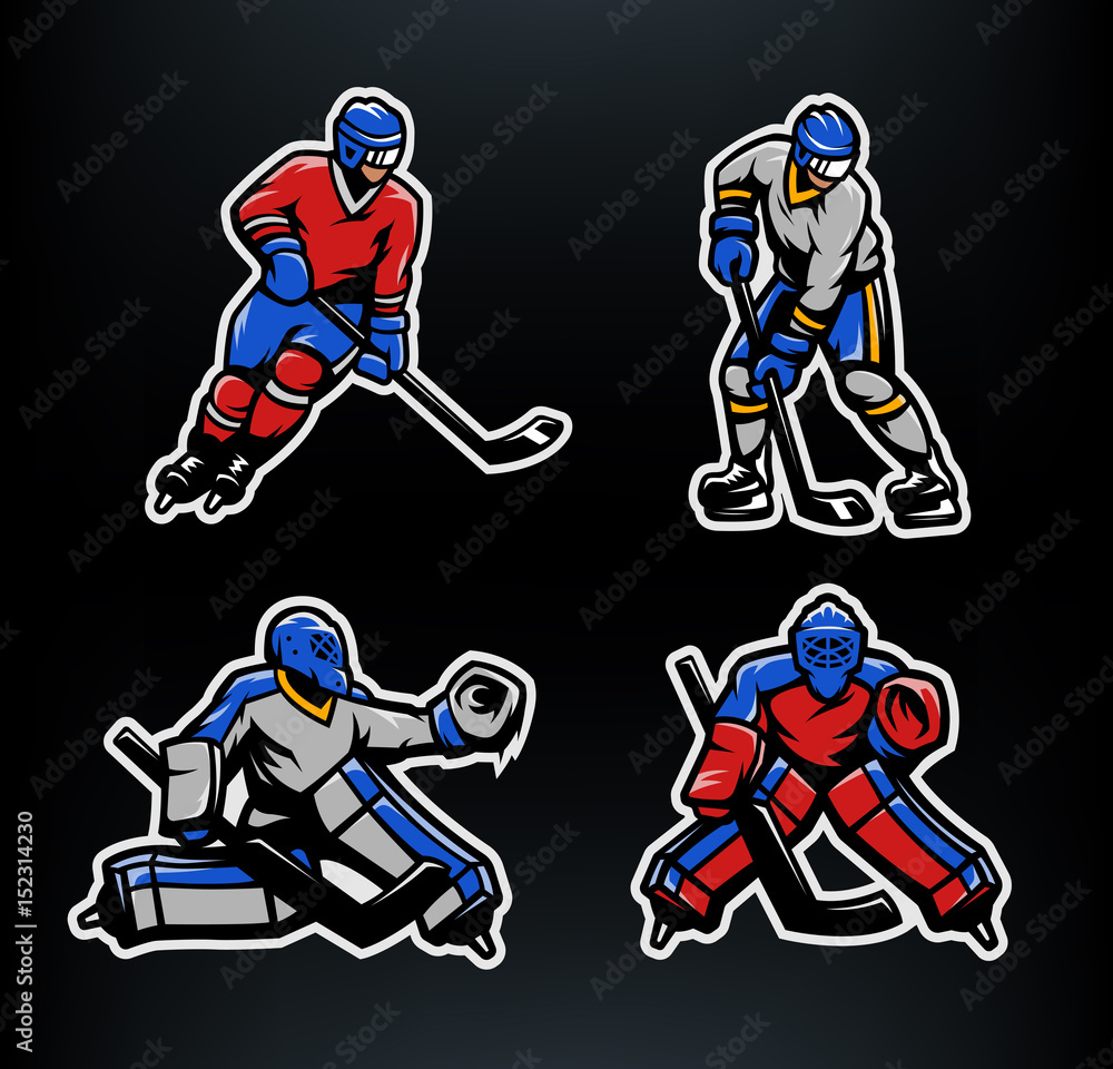 Fototapeta premium Hockey players and goalkeepers set.