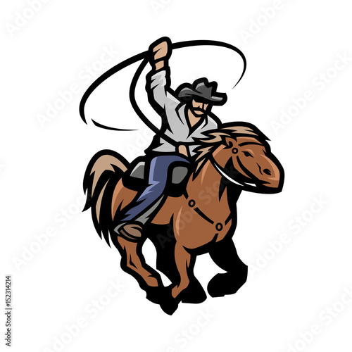 Cowboy with a lasso on a horse. © makstrv