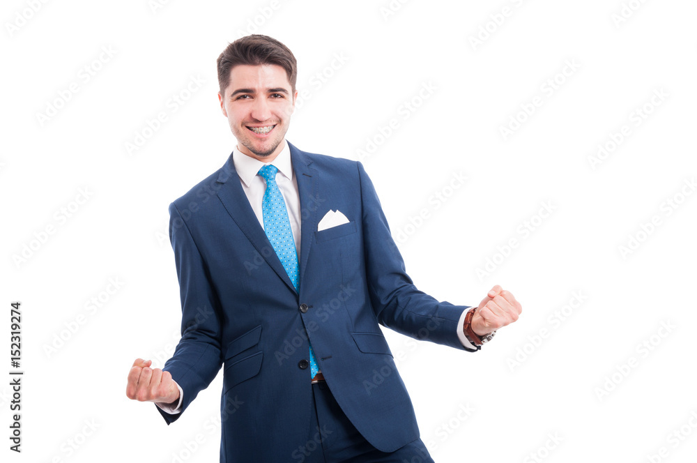 Happy young manager or lawyer celebrating his success Happy young manager or lawyer celebrating his success