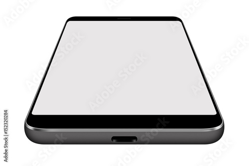 3D illustration Realistic perspective black smartphone mockup on white background