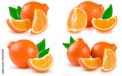 orange tangerine or Mineola with slices isolated on white background. Set or collection