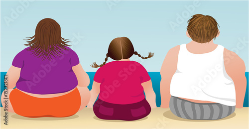 Overweight family on the beach