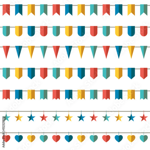 Colorful bunting and garland set vector illustration