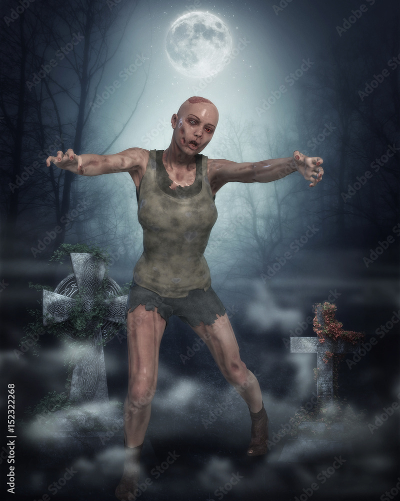 Obraz premium Zombie Girl at Full Moon