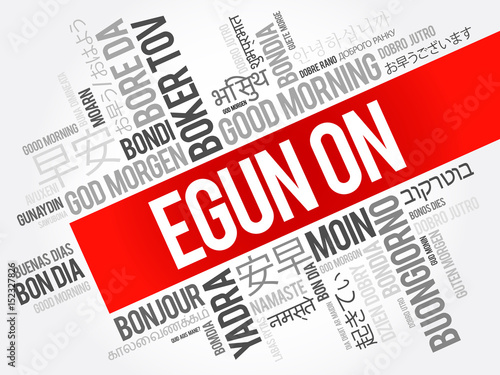 Egun on (Good Morning in Basque) word cloud in different languages, conceptual background