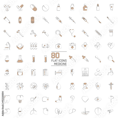 Medical iconset, 80 flat icons
