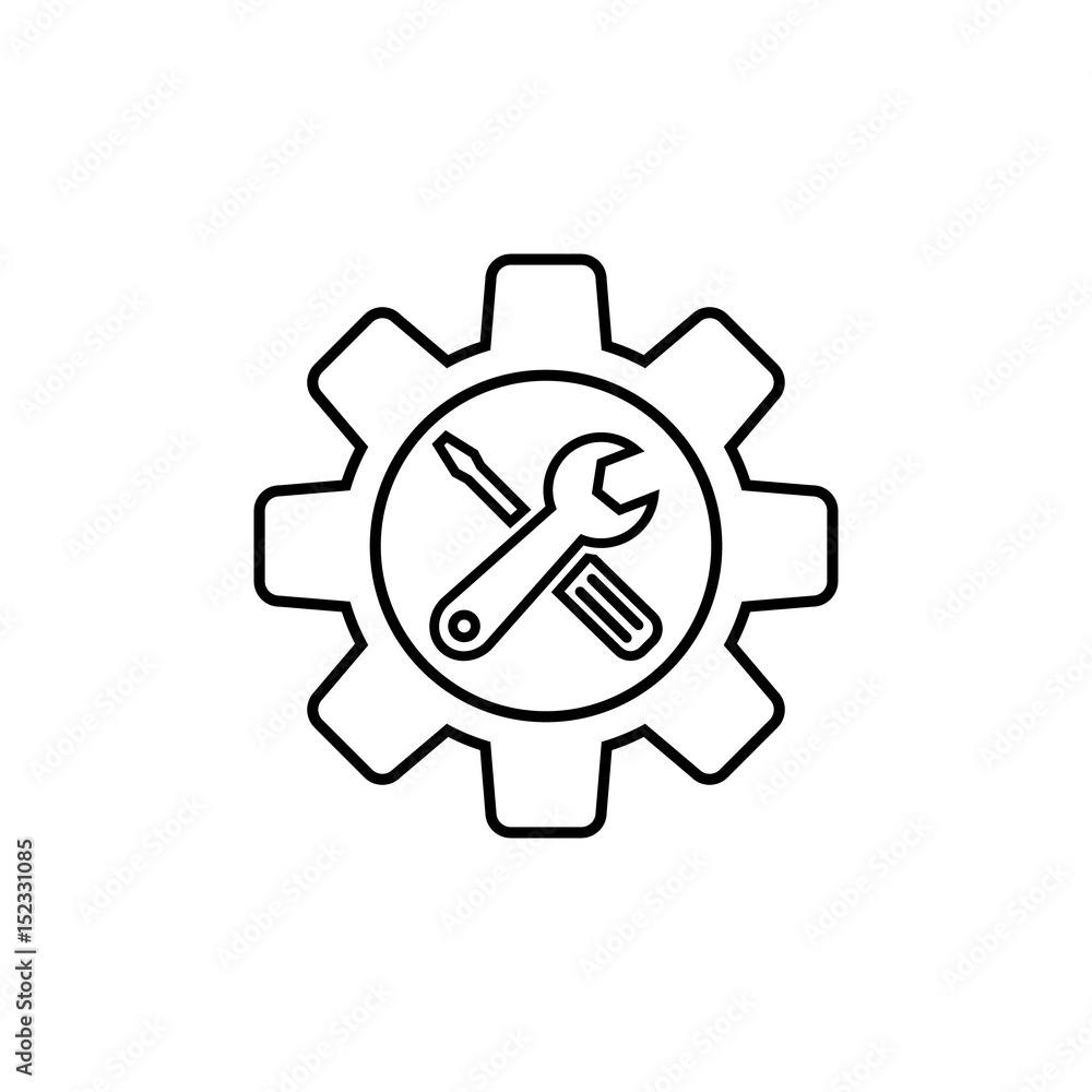 Tools with gear service logo icon, vector isolated symbol.