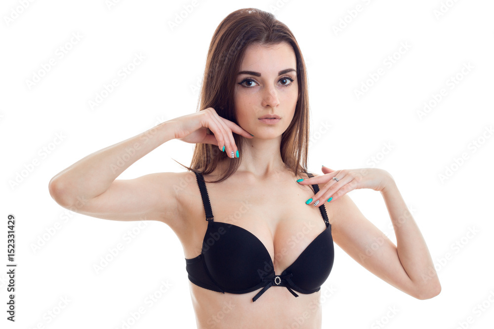 lady with big natural breasts in black bra looking at the camera lady with big natural breasts in black bra looking at the camera