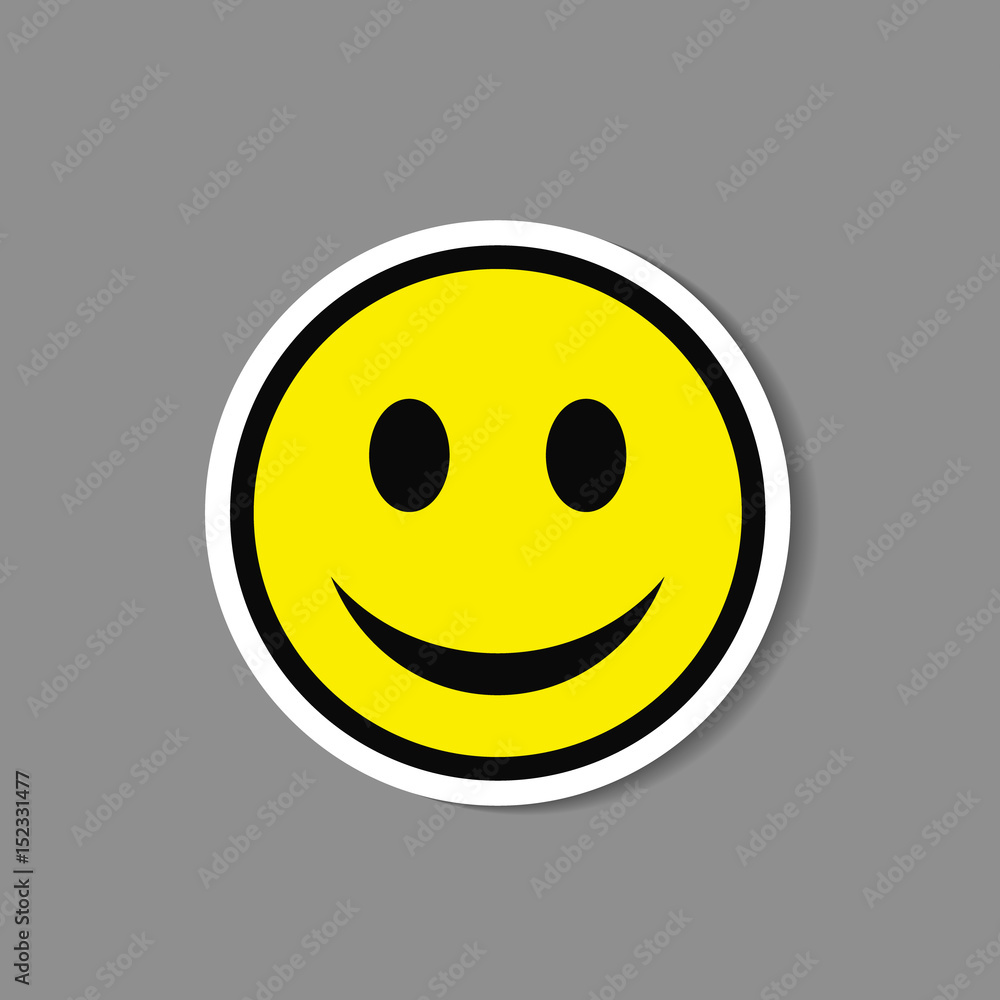 Fototapeta premium Smiley paper sticker. Vector happy face emoticon label.
