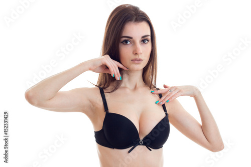lady with big natural breasts in black bra looking at the camera © ponomarencko