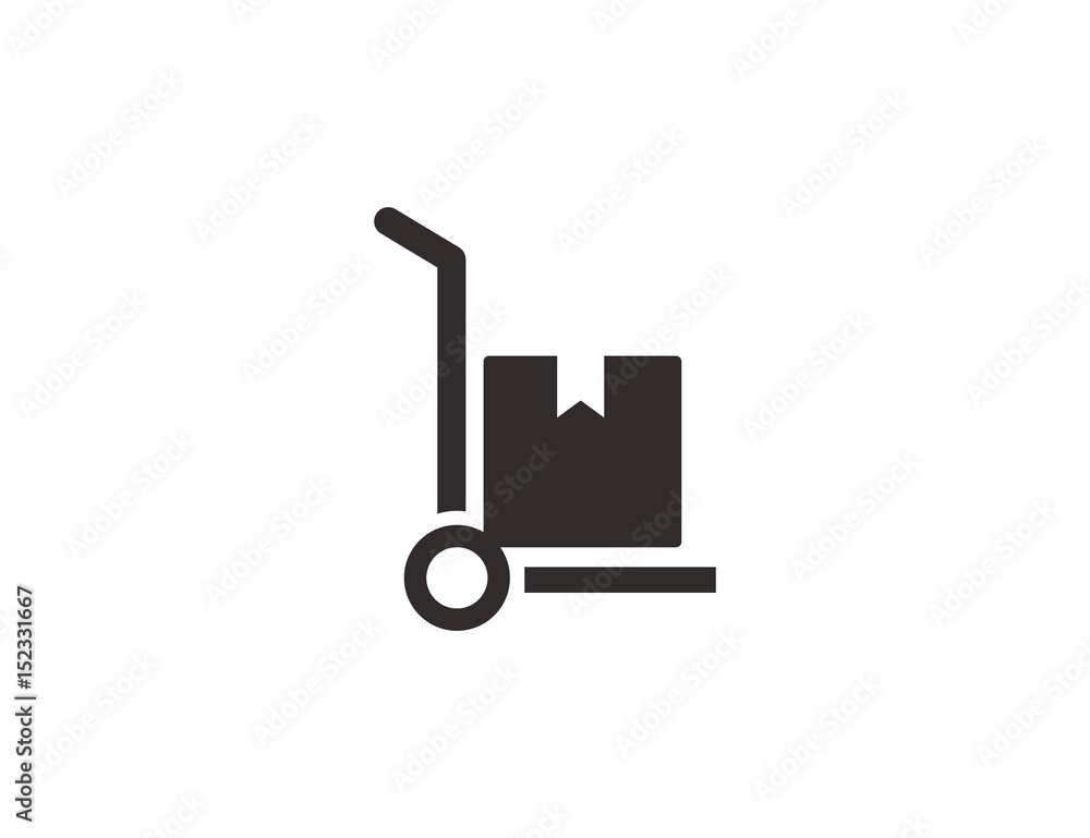 Flat warehouse trolley transport icon