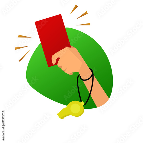 Red card referee hand vector illustration. Symbol of gross violation