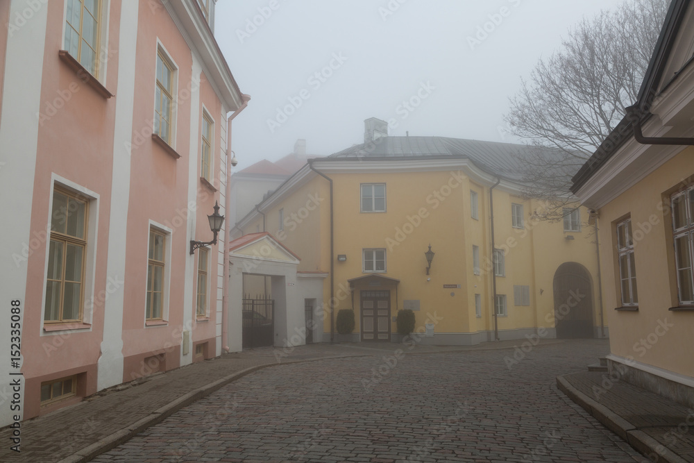 Tallinn, Old Town in the early morning in a fog