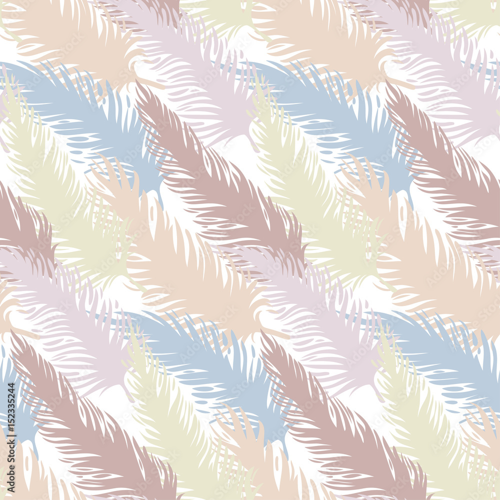 Seamless patterns of bird feathers. Hand drawn doodle vector illustration. Pastel colors. Seamless patterns of bird feathers. Hand drawn doodle vector illustration. Pastel colors.