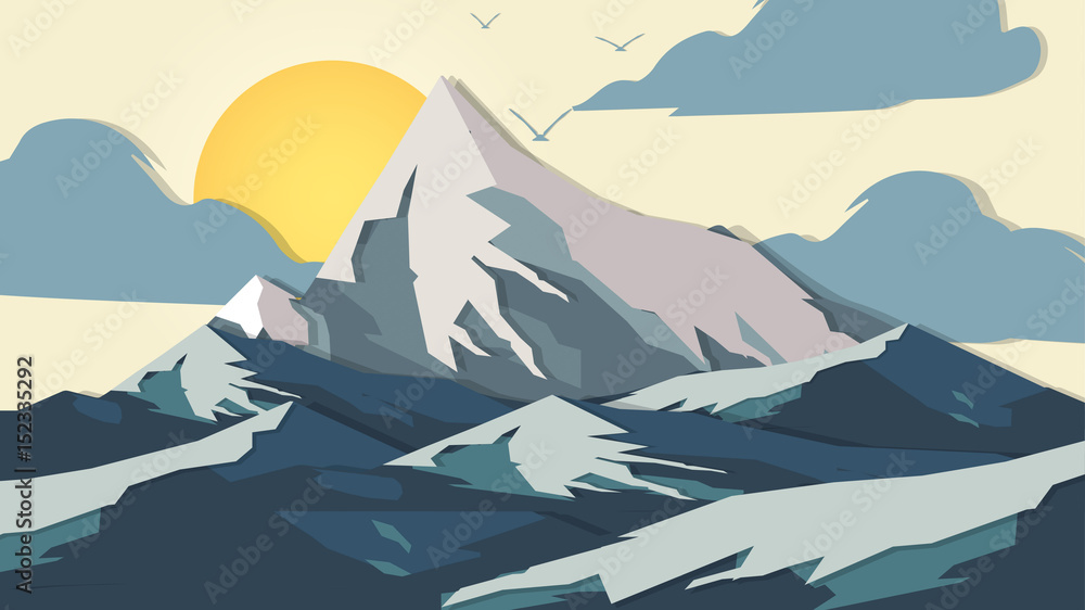 Fototapeta premium Paper-cut Style Applique Mountains - ilustracji wektorowych.