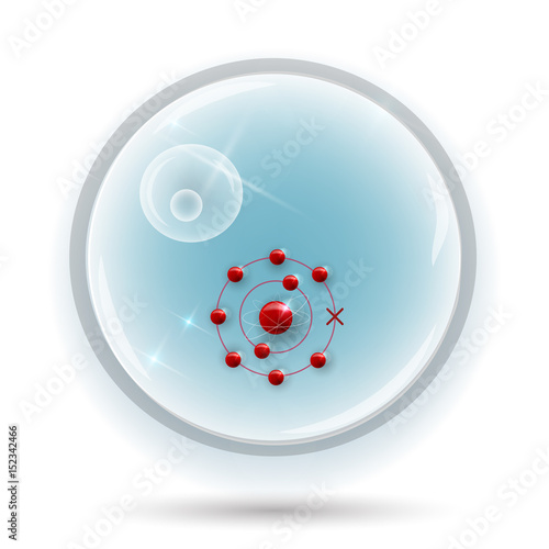 Free radical molecule red color with one missing electron inside the human cell