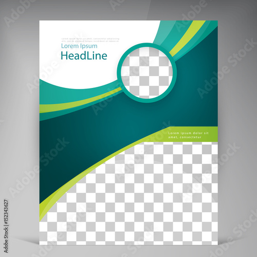 Vector abstract template design leaflet, flyer, poster, brochure, cover with turquoise and green multilayer stripes and round frame