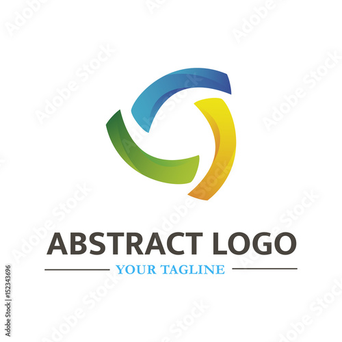 Technology vector logo template. Creative logotype, consisting of three parts, yellow, green and blue color. Can be used for communications companies, high-tech innovation. EPS10.
