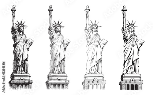 Fototapet Statue of liberty, vector collection of illustrations.
