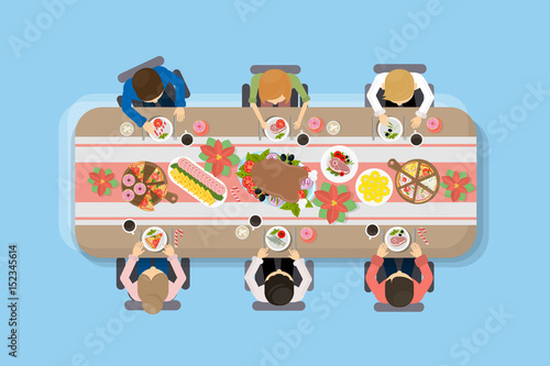 Family dinner top view.