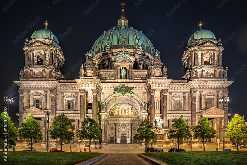 berlin cathedral illuminated at night