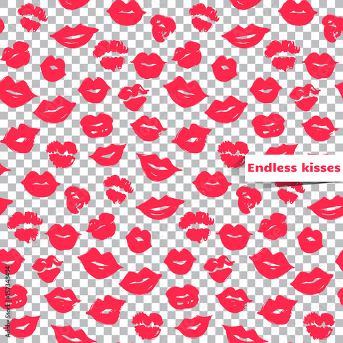 Pink lips seamless pattern on a transparent background.Vector female lips.Colorful illustration,Creative backdrop.Fashion stylish wallpaper.Trendy and glamour design in vogue style.Bright repeat print