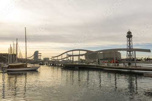 Sunrise at the port of Barcelona  at the end of the Ramblas. Barcelona  Spain