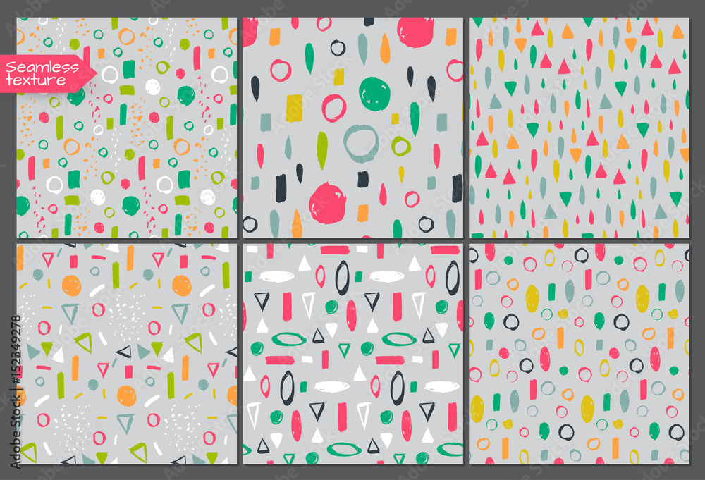 Set of vector seamless pattern. Doodle background, Hand drawn texture. Dry brush ink art. Colorful design. Stylish print. Repeat abstract elements. Sketch style. Black and gold. Set of vector seamless pattern. Doodle background, Hand drawn texture. Dry brush ink art. Colorful design. Stylish print. Repeat abstract elements. Sketch style. Black and gold.