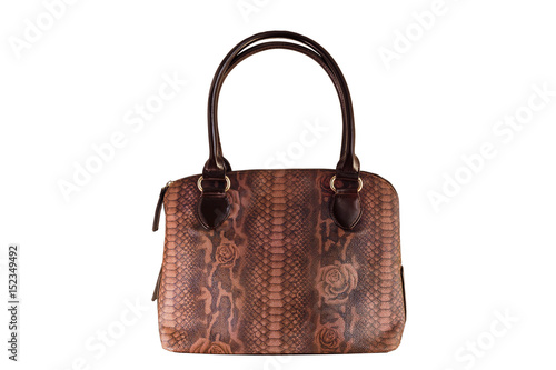 Vintage brown leather handbag in reptile leather with pattern