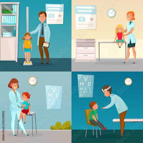 Kids Visit Doctors Cartoon Compositions