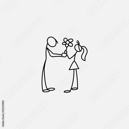 Cartoon icon of sketch little family people in cute miniature scenes.