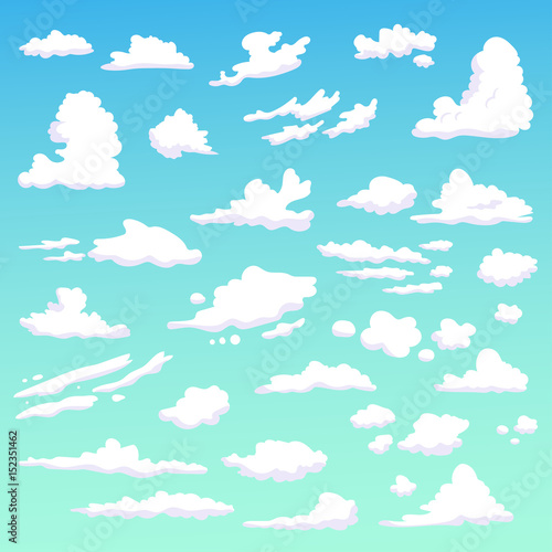 Set with clouds. Isolated art on blue background