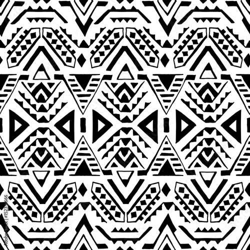 Seamless ethnic and tribal pattern. Handmade. Horizontal stripes. Black-and-white print for your textiles.