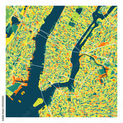 New York City Manhattan Colorful Map