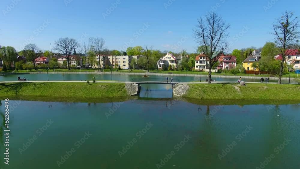 Aerial view of the pond Float in Kaliningrad in springtime Aerial view of the pond Float in Kaliningrad in springtime