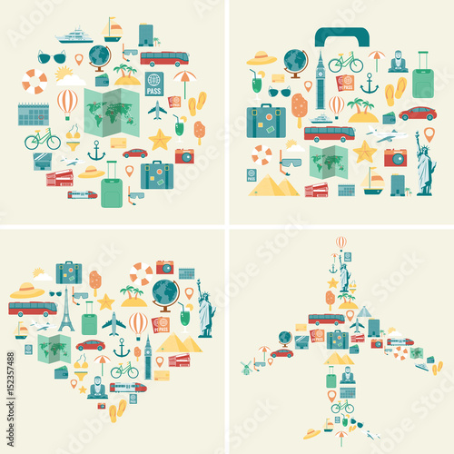 Summer holidays backgrounds collection. Holidays and Vacation concept. Travel icons. Vector