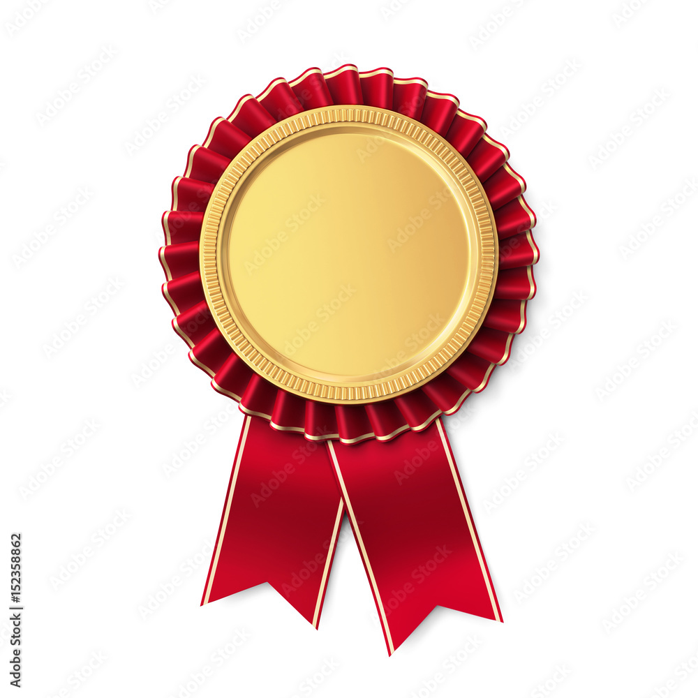 Award winning badge with red ribbon Award winning badge with red ribbon