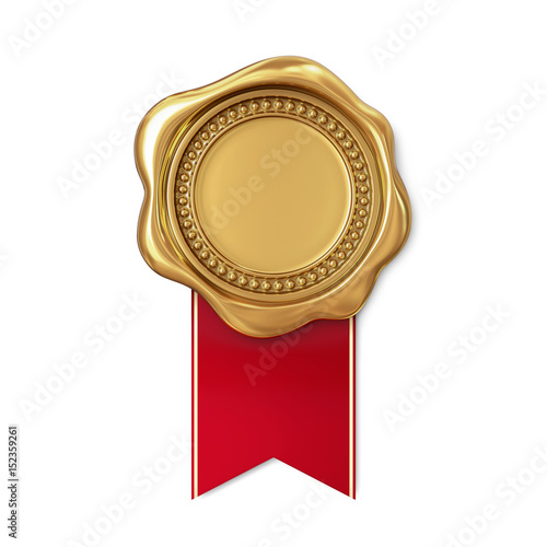 Golden wax seal with single straight ribbon