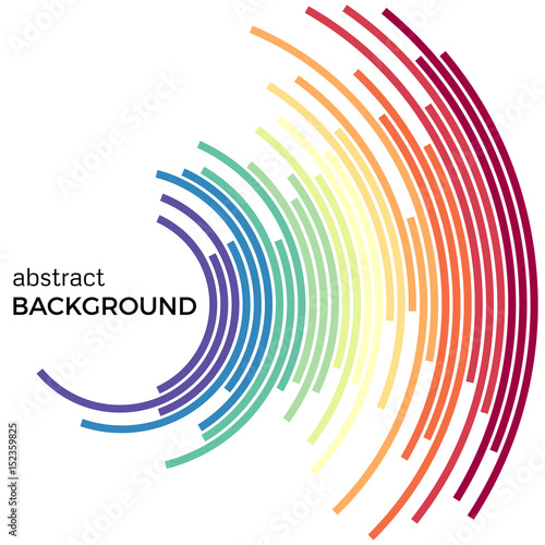 Abstract background with bright rainbow colorful lines. Colored circles with place for your text  on a white background.
