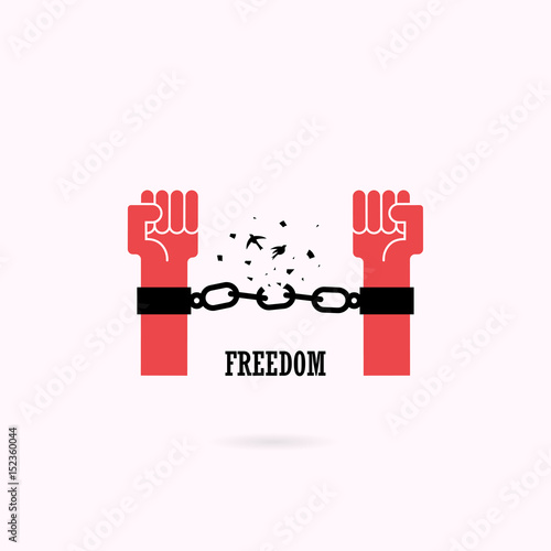Human hands and broken chain with the bird symbols.Freedom concept.Vector illustration