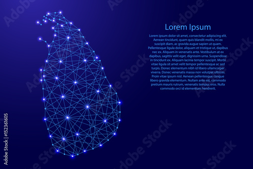 Map of Sri Lanka from polygonal blue lines and glowing stars vector illustration