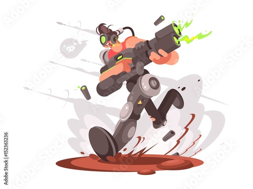 Gamer guy runs with blaster