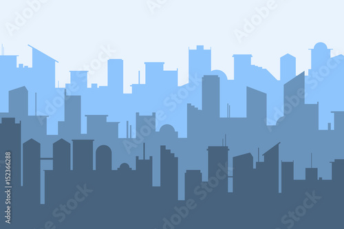 Random blue city skyline Vector on light background. © moomusician