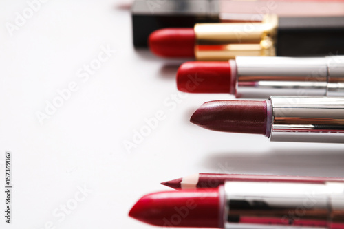 Beauty and makeup cosmetics  flat lay of lipsticks