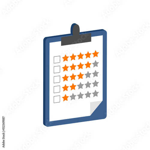 Clipboard with rating symbol. Flat Isometric Icon or Logo. 3D Style Pictogram for Web Design, UI, Mobile App, Infographic.