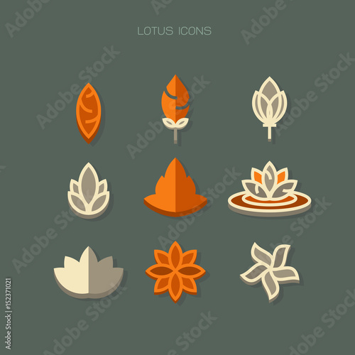lotus Icons modern. Orange white vector on green background